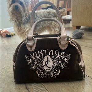 Juicy Couture Brown Velvet Satchel with Pink Trim